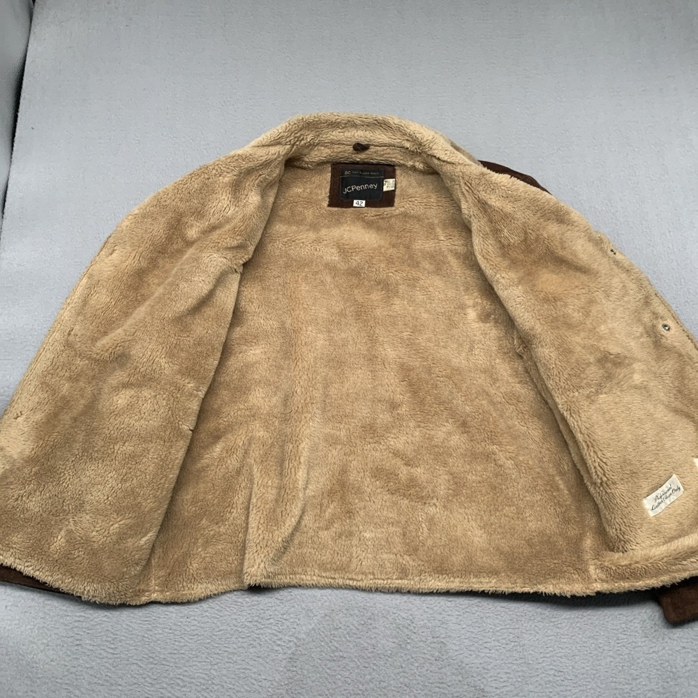 Vintage 70s Suede Sherling Lined Rancher Coat JC Penny Cowhide Leather Western L - Picture 4 of 11